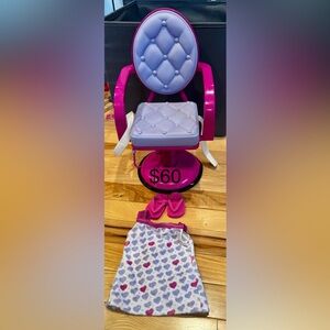 AMERICAN GIRL SALON SET Pink and Purple Kids Toy Salon Chair Set